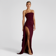 Vicki - Stilvolles Maxikleid mit Schlitz – Dunkelrot
