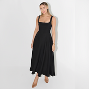 Yarabelle - Elegantes Träger-Midi-Kleid – Schwarz