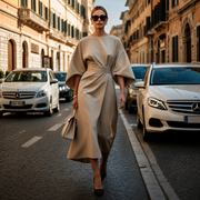 Sonia - Elegantes Kleid mit markanten Ärmeln – Beige