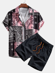 Hemd mit Paisley-Muster #Zufälliges Musterdesign# & Shorts zum Schwimmen – Schwarz
