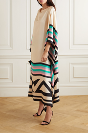 Vivienne | Damen Kaftan Kleid Fledermausärmel Colorblock Maxi – Beige