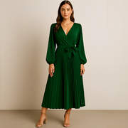 Naomi - Schickes Kleid mit V-Ausschnitt und Falten – Grün