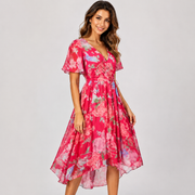 Elsinya - Elegantes und fließendes Midi-Kleid – Rot