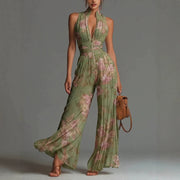 Elziora | Eleganter Plissee-Jumpsuit mit Blumenmuster – Grün