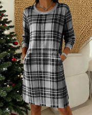 Nina | Damen Kleid kariert elegant & langärmlig – Schwarz