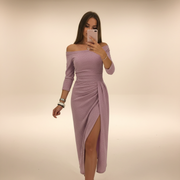 Christy - Elegantes Off-Shoulder-Midikleid – Rosa