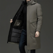 Alexander | Herren Langer Winter Steppmantel mit Kapuze – Grau