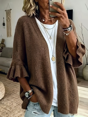 Acelynn - Weicher Cardigan mit Rüschenärmeln – Braun