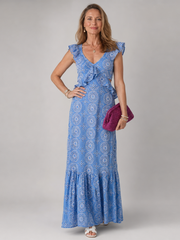 Alure | Ärmelloses Midikleid mit Rüschendetail – Himmelblau