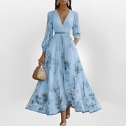 Klarise - Elegantes Kleid mit überkreuztem V-Ausschnitt – Blau