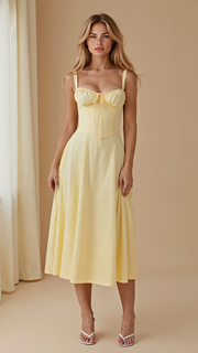Kiana - Elegantes Midikleid mit Schlitz – Gelb