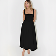 Fioren - Schickes Midikleid mit Rechteckigem Ausschnitt – Schwarz