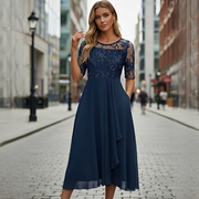 Victoria - Stilvolles Sommerkleid mit Spitze – Blau