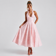 Dahlia - Elegant ärmelloses Kleid mit V-Ausschnitt und Neckholder – Rosa