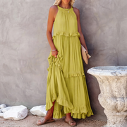 Vessa - Schickes Stufen-Maxikleid – Gelb