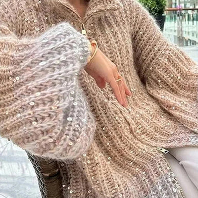 Oversize-Strickjacke | Glanz-Effekt | Eleganter Komfort