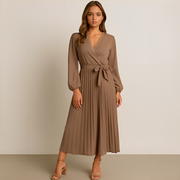 Naomi - Schickes Kleid mit V-Ausschnitt und Falten – Khaki