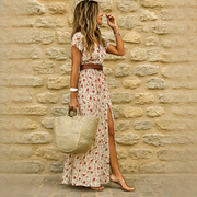 Ziska - Schickes Boho-Kleid mit Schlitz – Beige
