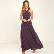Suzanne - Elegantes Maxikleid mit überkreuztem Ausschnitt – Lila
