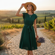 Jelica - Elegantes Midikleid mit Falten – Dunkelgrün
