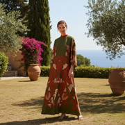 Kymbrea - Elegantes, locker geschnittenes Maxi-Kleid – Grün / Rot