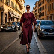 Sonia - Elegantes Kleid mit markanten Ärmeln – Dunkelrot