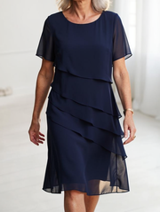 Linda™ - Elegantes Komfort-Rüschenkleid – Marineblau