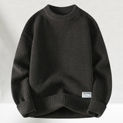 Eldric - Rundhals-Pullover aus Waffelstrick – Dunkelgrau