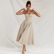 Michaela - Stilvolles und elegantes Kleid in Midi-Länge – Beige