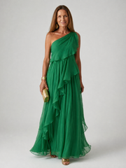 Katriana - Maxikleid mit zarten Rüschen – Grün