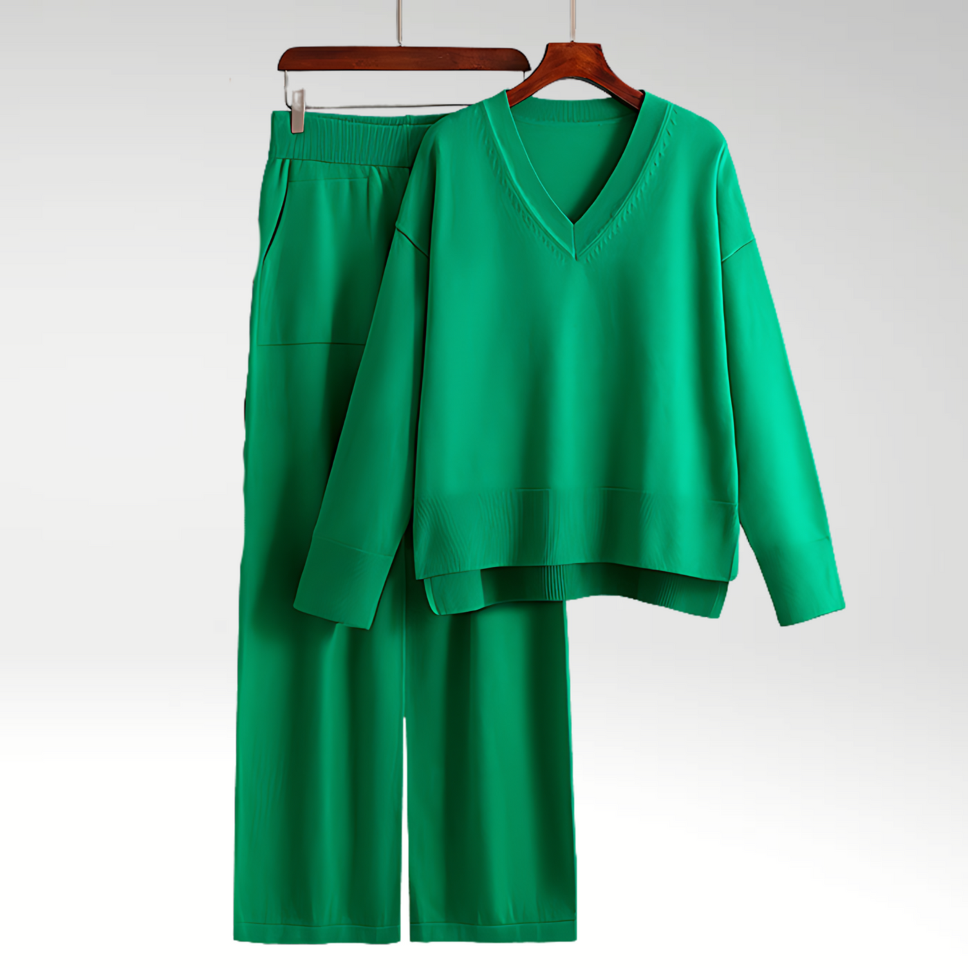 Zweiteiliges Loungewear-Set | V-Ausschnitt & Weite Hose | Bequemer Chic