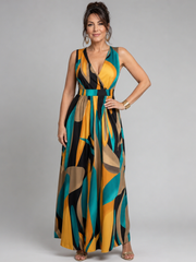 Zarela | Ärmelloses Maxikleid mit abstraktem Print – Mehrfarbig