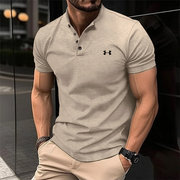 Herren-Poloshirt mit Knopfleiste und Henry-Kragen – Khaki