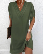 Damen Midikleid Mit V Ausschnitt – Armeegrün