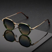 Vintage Stil Polygonale Metall Sonnenbrille Mit Braunen Gläsern – Retro – Gold