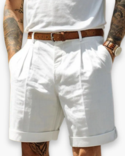 Leon | Herren Chino Shorts Pleated Bermuda Sommerhose Herren – Weiß