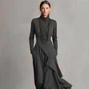Damen-Boho-Maxikleid, asymmetrisch – Dunkelgrau