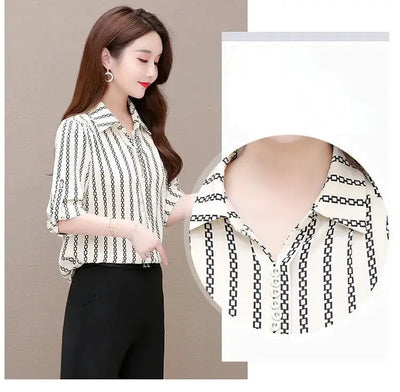 Stilvolle Damen Chiffon Bluse mit Knöpfen & Umschlagkragen – Fenya