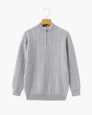 Roman | Chunky knit Herren Chasmere Pullover mit Kabelstrickmuster & Halb Reißverschluss Kragen – Grau