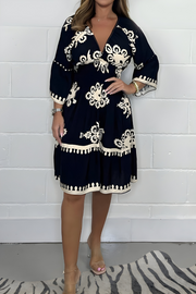 Damen Sommerkleid Im Boho Stil Mit Langarm – Schwarz