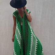Damen-Maxikleid in A-Linie mit Ethno-Print – Grün