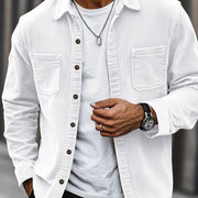 Bryce | Herren Langarm-Overshirt mit Taschen und Knöpfen – Weiß