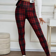 Estelyn - Klassische karierte Stretch-Leggings – Rot-Schwarz