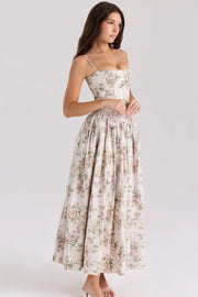 Damen Elegantes Gestuftes A-Linien Ärmelloses Blumenkleid – Sommerkleid – Grün
