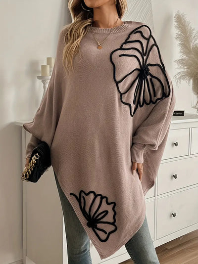 Pullover mit Blumenmotiv | Lockere Passform | Asymmetrischer Schnitt