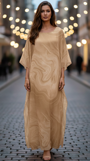 Indra | Damen Chiffon Maxi Kleid Fließend Kaftan Abendkleid – Gelb
