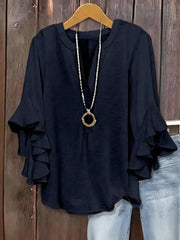 Norabelle - Elegante Bluse mit Rüschenärmeln – Dunkelblau