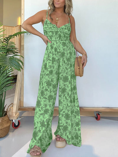 Jumpsuit mit Spaghettiträgern | Smock-Oberteil | Florales Design