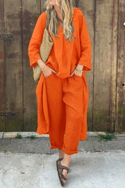 Alessa - Luftiger Leinen-Zweiteiler – Orange