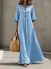 Vesperelle - Bedrucktes Soft-Touch-Maxikleid mit V-Ausschnitt – Hellblau
